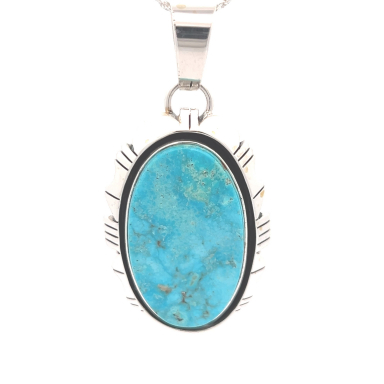 Native American Jewelry Genuine Kingman Turquoise Sterling Silver Pendant