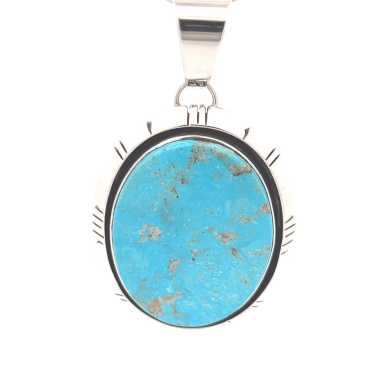 Genuine Kingman Turquoise Sterling Silver Navajo Pendant