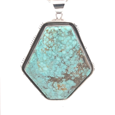 3 1/4" Long Genuine Number 8 Mine Turquoise Sterling Silver Native American Pendant