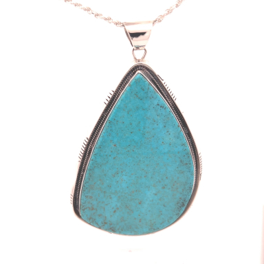 4" Long Genuine Kingman Turquoise Sterling Silver Navajo Pendant