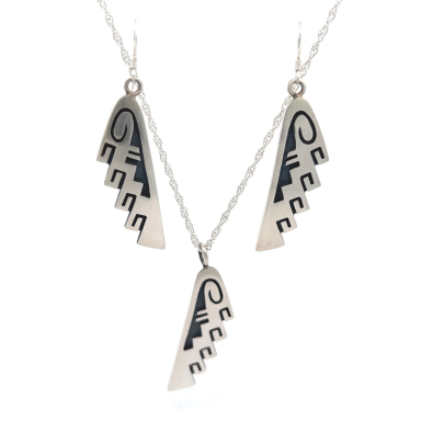 Hopi Indian Jewelry Sterling Silver Pendant and Earrings Set