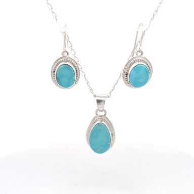 Genuine Kingman Turquoise Sterling Silver Pendant and Earrings Set