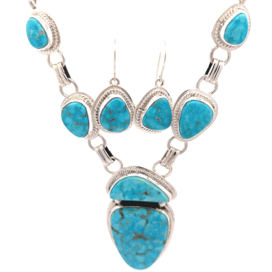 Genuine Kingman Blue Turquoise Necklace and Earrings Set