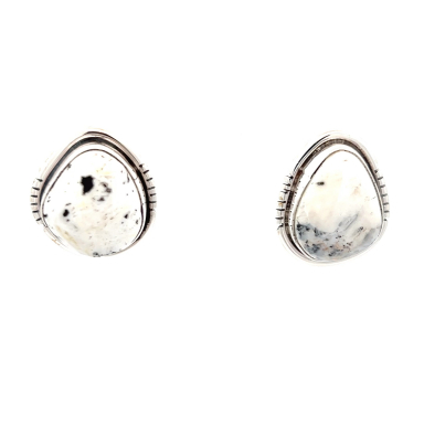 Genuine White Buffalo Turquoise Sterling Silver Navajo Earrings