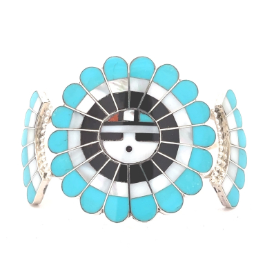 Zuni Indian Jewelry Genuine Sleeping Beauty Turquoise Sterling Silver Bracelet