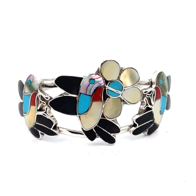 Zuni Indian Jewelry Genuine Gemstones Sterling Silver Bracelet