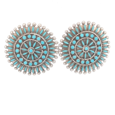 Zuni Indian Jewelry Genuine Sleeping Beauty Turquoise Sterling Silver Earrings