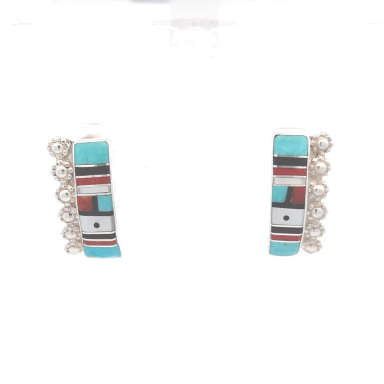 Zuni Indian Jewelry Genuine Gemstones Sterling Silver Earrings