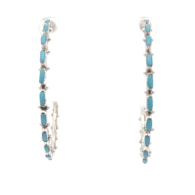 Zuni Indian Jewelry Genuine Sleeping Beauty Turquoise Sterling Silver Hoop Earrings