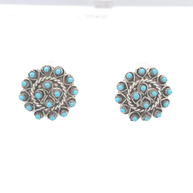 Zuni Indian Jewelry Genuine Sleeping Beauty Turquoise Sterling Silver Post Earrings