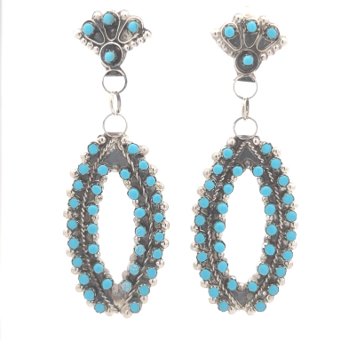 Genuine Sleeping Beauty Turquoise Sterling Silver Zuni Indian Earrings