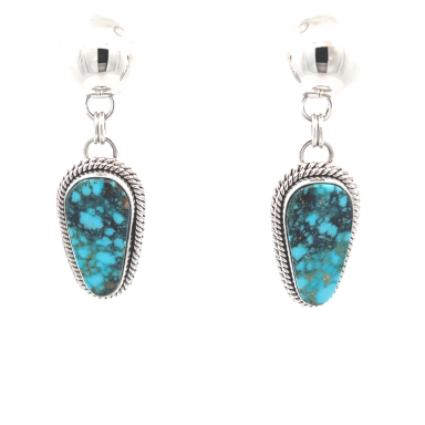 Artie Yellowhorse Jewelry Genuine Kingman Web Turquoise Sterling Silver Earrings