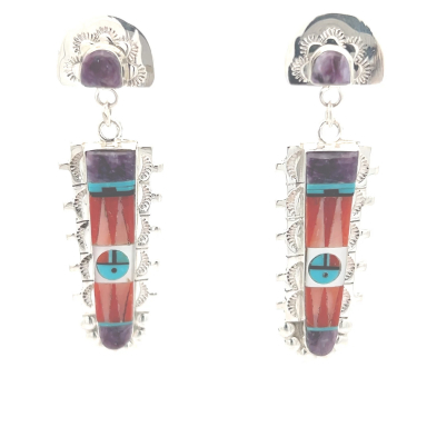 Zuni Indian Jewelry Genuine Gemstones Sterling Silver Earrings