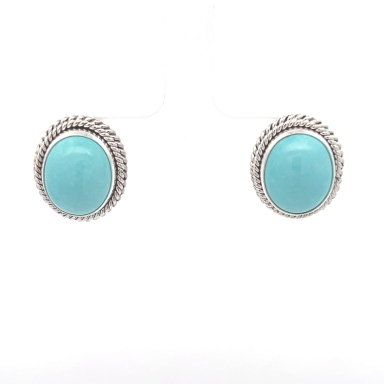 Artie Yellowhorse Genuine Persian Turquoise Sterling Silver Post Earrings