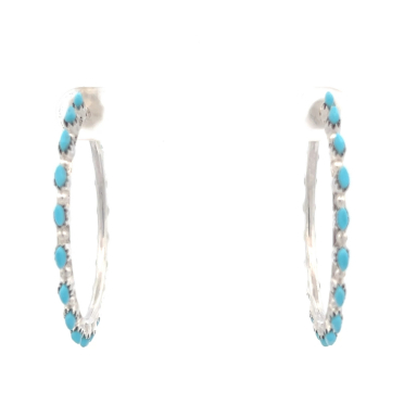 Zuni Indian Jewelry Genuine Sleeping Beauty Turquoise Sterling Silver Earrings