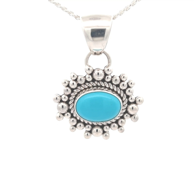 Artie Yellowhorse Jewelry Genuine Sleeping Beauty Turquoise Sterling Silver Rising Sun Pendant