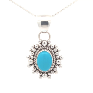 Artie Yellowhorse Jewelry Genuine Sleeping Beauty Turquoise Sterling Silver Rising Sun Pendant