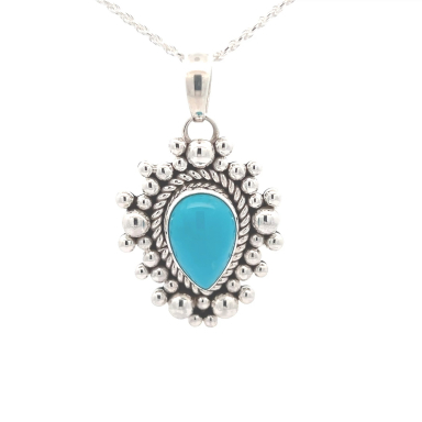 Artie Yellowhorse Native American Jewelry Genuine Sleeping Beauty Turquoise Sterling Silver Pendant