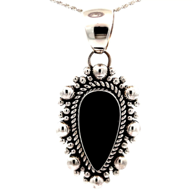 Artie Yellowhorse Genuine Black Onyx Sterling Silver Navajo Pendant