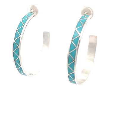 Zuni Indian Jewelry Genuine Sleeping Beauty Turquoise Sterling Silver Earrings