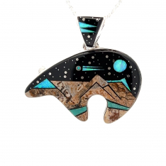 Calvin Begay Night Sky Mountain Design Sterling Silver Bear Pendant