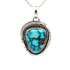 Artie Yellowhorse Genuine Kingman Turquoise Sterling Silver Navajo Pendant