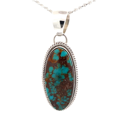 Artie Yellowhorse Genuine Kingman Turquoise Sterling Silver Navajo Pendant