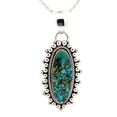 Artie Yellowhorse Genuine Kingman Turquoise Sterling Silver Pendant