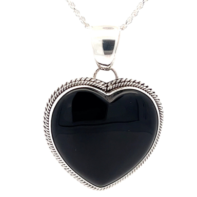 Artie Yellowhorse Genuine Black Onyx Sterling Silver Heart Pendant