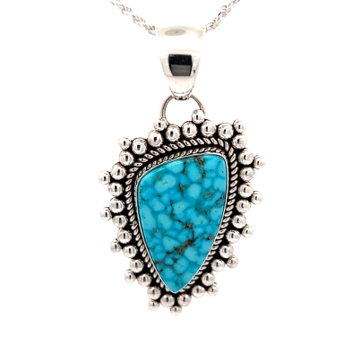 Artie Yellowhorse Genuine Kingman Turquoise Sterling Silver Navajo Pendant