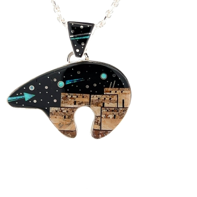 Calvin Begay Starry Night in the Pueblo Sterling Silver Bear Pendant