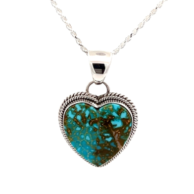 Artie Yellowhorse High Grade Kingman Turquoise Heart Pendant