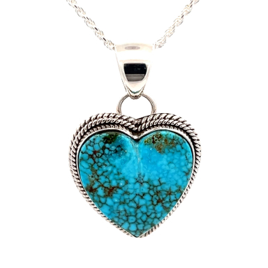 Artie Yellowhorse Genuine Kingman Turquoise Sterling Silver Heart Pendant