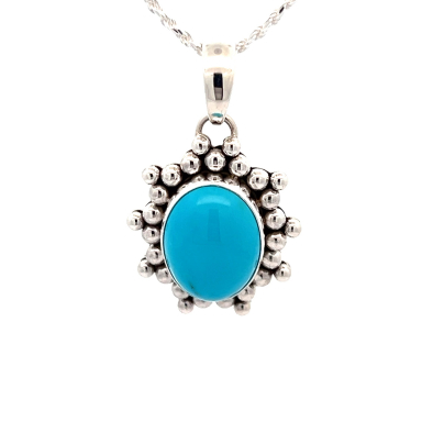 Artie Yellowhorse Genuine Sleeping Beauty Turquoise Sterling Silver Pendant