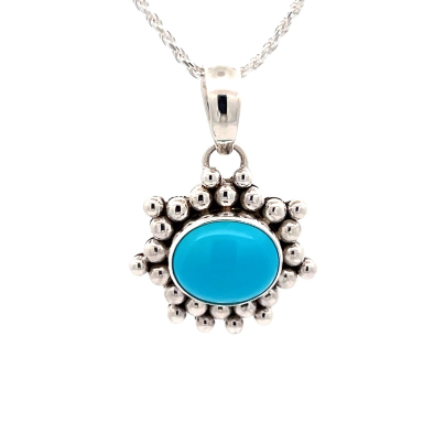Genuine Sleeping Beauty Turquoise Sterling Silver Pendant