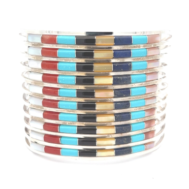 Genuine Gemstones Sterling Silver Zuni Inlay Bracelet