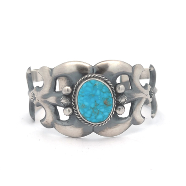 Genuine Kingman Web Turquoise Sterling Silver Navajo Bracelet