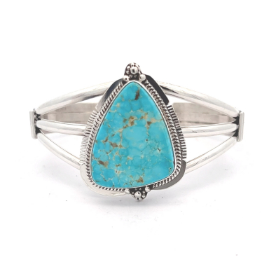 Genuine Kingman Water Web Turquoise Sterling Silver Navajo Bracelet