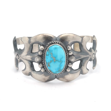 Genuine Kingman Web Turquoise Sterling Silver Bracelet