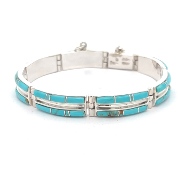 Calvin Begay Genuine Kingman Turquoise Sterling Silver Link Bracelet