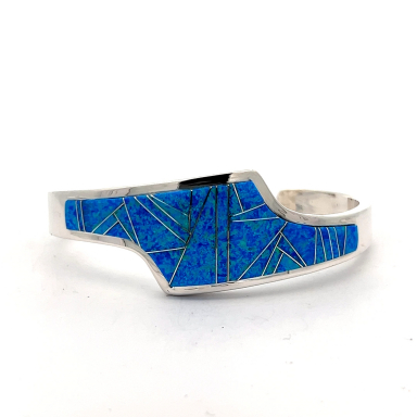 Calvin Begay Blue Opal Sterling Silver Bracelet