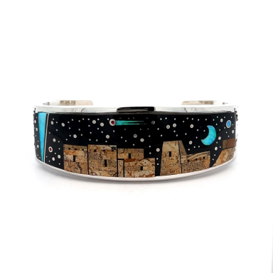 Calvin Begay Starry Night in the Pueblo Sterling Silver Bracelet