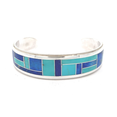 Genuine Turquoise and Blue Lapis  Sterling Silver Zuni Indian Bracelet