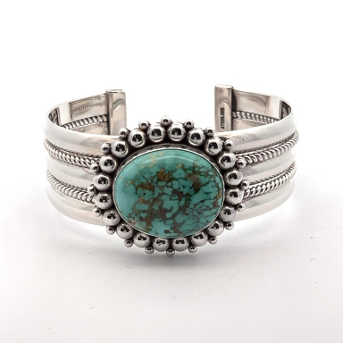 Artie Yellowhorse Genuine Turquoise Mountain Mine Sterling Silver Bracelet