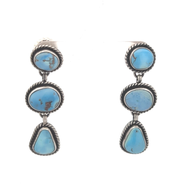 6 Genuine Golden Hill Turquoise Stones Sterling Silver Dangle Earrings