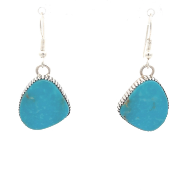 Genuine Blue Kingman Turquoise Sterling Silver Navajo Earrings