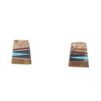 Calvin Begay Genuine Picture Jasper Sterling Silver Post Earrings