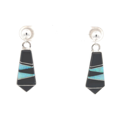 Calvin Begay Genuine Acoma Jet Sterling Silver Native American  Earrings