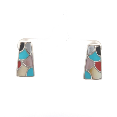 Zuni Indian Jewelry - Genuine Gemstones Sterling Silver Post Earrings