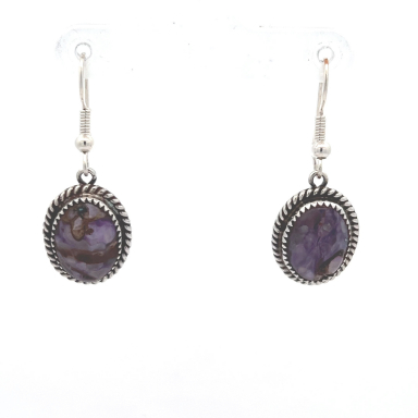 Genuine Charoite Sterling Silver Navajo Earrings